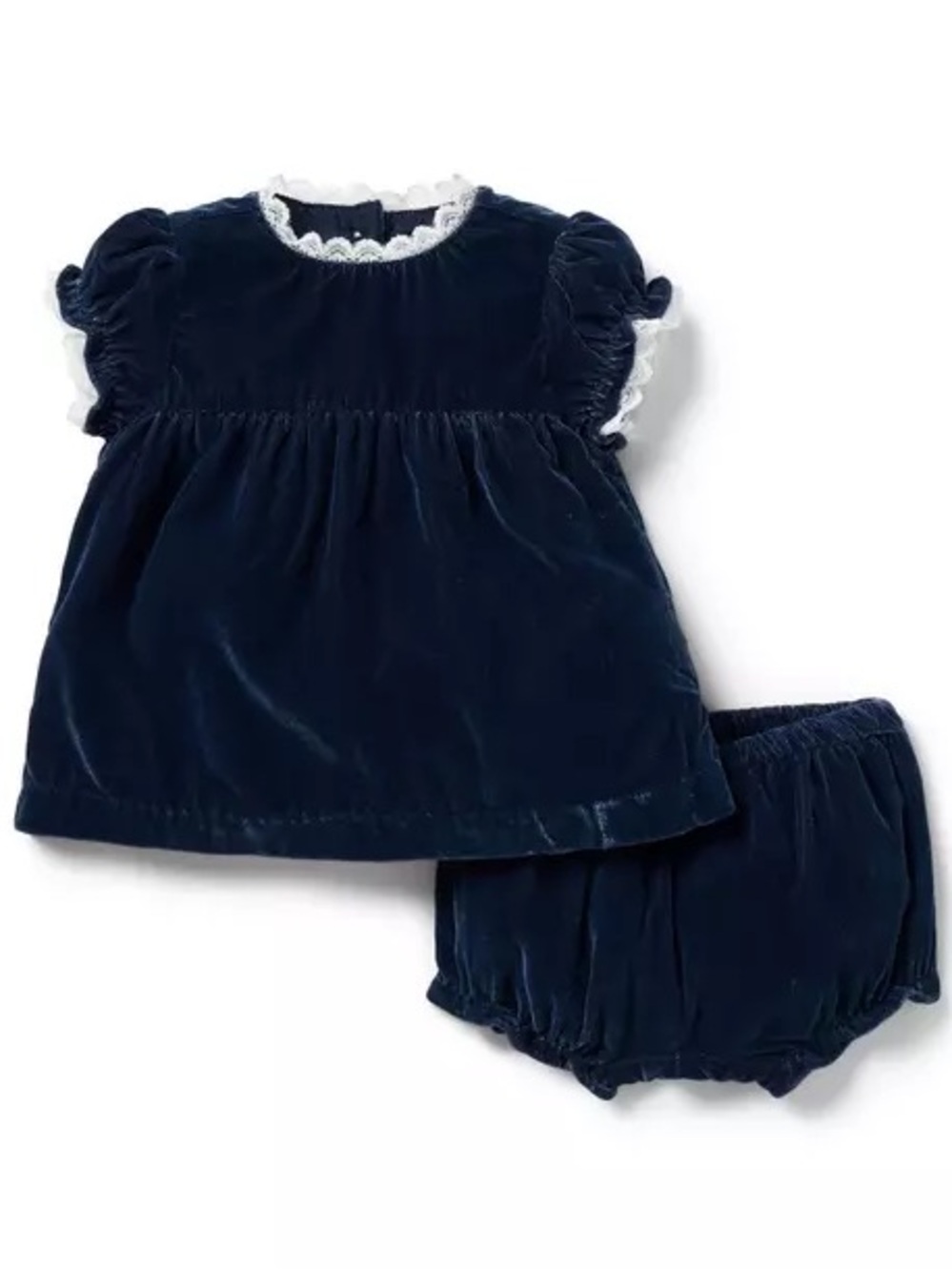 Navy Velvet Ruffle-Trim Matching Set 12-18 Months